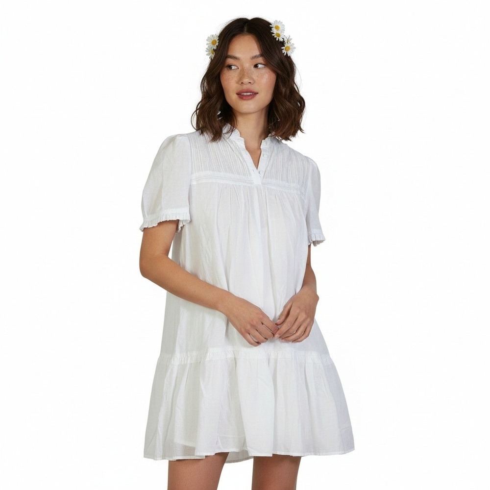 AQUA Womens Cottagecore Babydoll Cotton Dress S White Romantic Summer